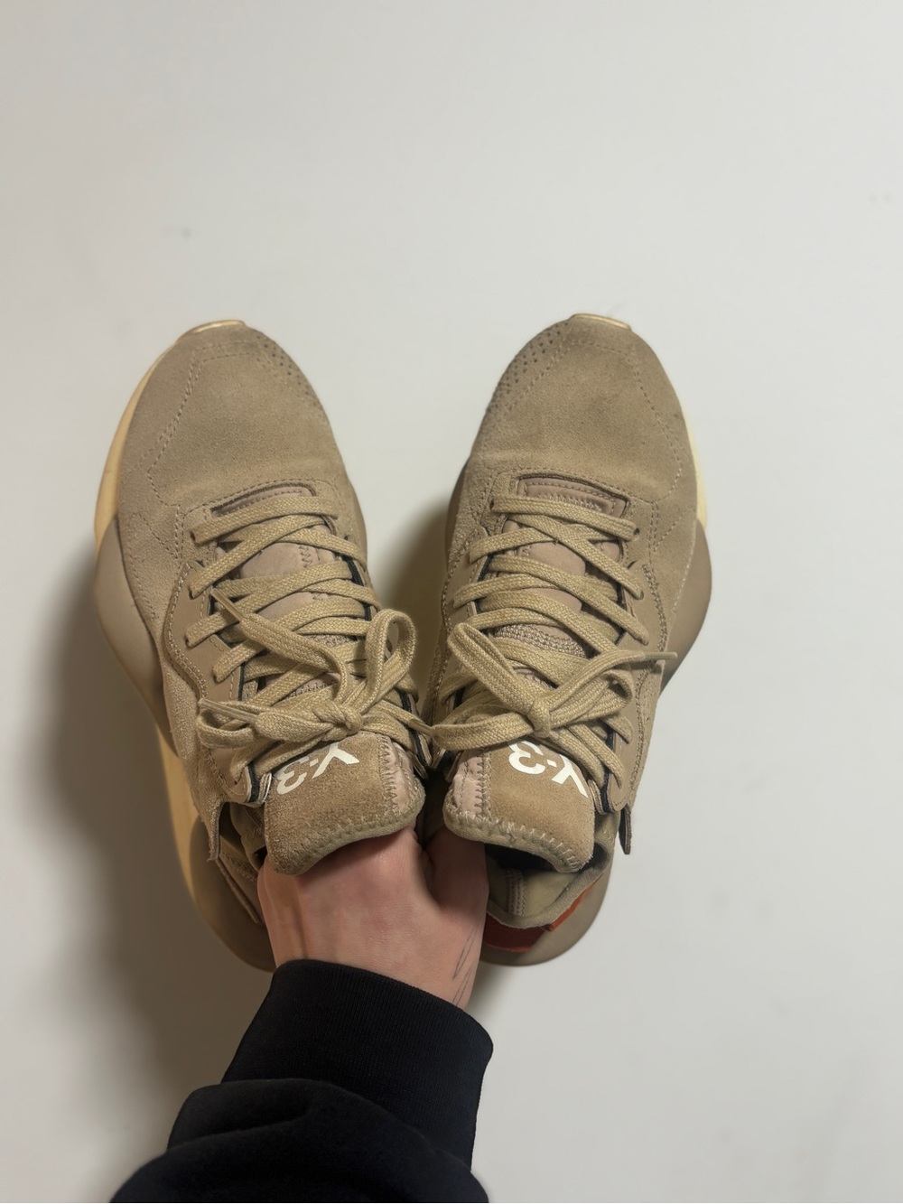 Y-3 Taupe Suede Low-Top Sneakers